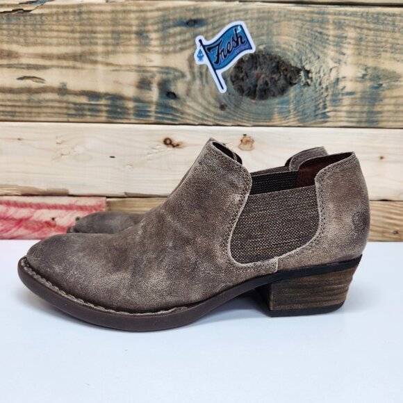 Born Shoes Suede Dallia Slip On Booties Women's Size 7.5 Western Stacked Heel - Picture 3 of 11